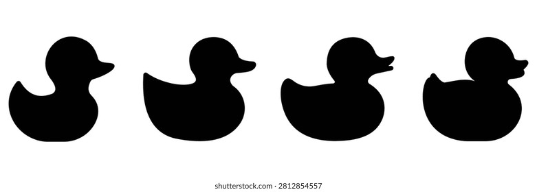 Rubber Duck Icon Set in Outline and Glyph Styles for Bath Toy, Baby Care and Bathroom Vector Illustration