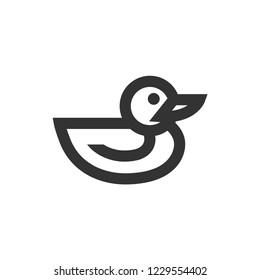 Rubber duck icon in thick outline style. Black and white monochrome vector illustration.