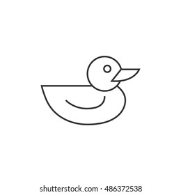 Rubber duck icon in thin outline style. Kids bathing animal amusement yellow
