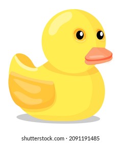 Rubber duck icon. Yellow bath toy in cartoon style