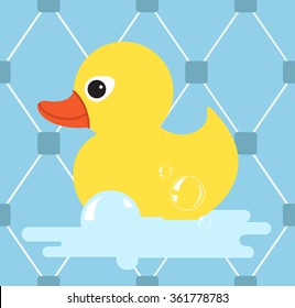 Rubber duck icon.Yellow duck.vector illustration with  seamless pattern