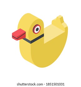 Rubber duck - isometric vector illustration isolated on white. Flat color design.