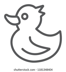Rubber duck line icon, toy and bath, animal sign, vector graphics, a linear pattern on a white background, eps 10.
