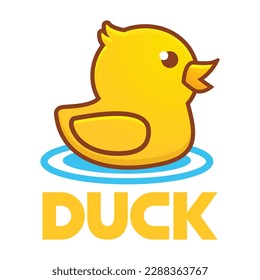 Ilustración del logotipo de diseño plano del logotipo del logotipo del pato de caucho. plantilla de logotipo vectorial aislada en fondo blanco