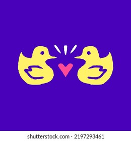 Rubber duck and love cartoon, illustration for t-shirt, sticker, or apparel merchandise. With modern pop and retro style.
