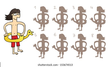 Rubber Duck Mirror Shadows Visual Game. Task: find the right mirror shadow image! Answer: No. 7. Illustration is in eps8 vector mode!