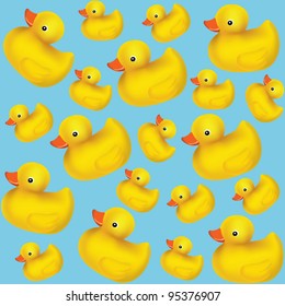 Rubber duck on blue, mesh vector illustration seamless pattern background