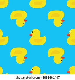 Rubber duck on blue, vector illustration seamless pattern background