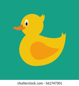 Rubber duck on the green background. Vector illustration
