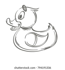 Rubber duck. Outline vector illustration isolated on white background.