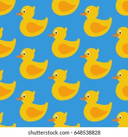 Rubber duck pattern on the blue background. Vector illustration