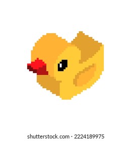 Rubber duck pixel art. 8 bit pixelated Vector illustration