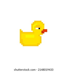 Rubber duck pixel art isolated. 8 bit toy. pixelated Vector illustration