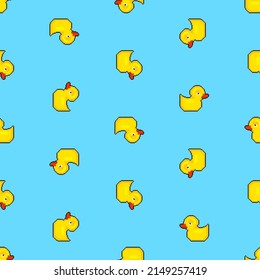 Rubber duck pixel art pattern seamless. 8 bit toy background. pixelated texture