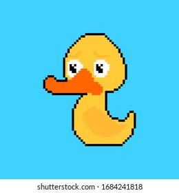 Rubber duck pixel art. Toy 8 bit. Pixelate vector illustration