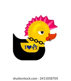 Rubber duck punk. Duck toy punker. yellow punky