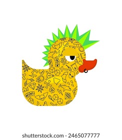 Rubber duck punk. Duck toy punker. yellow punky