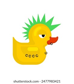 Rubber duck punk. Duck toy punker. yellow punky