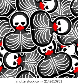 Rubber duck skeleton pattern seamless. Bone toy background. Vector texture