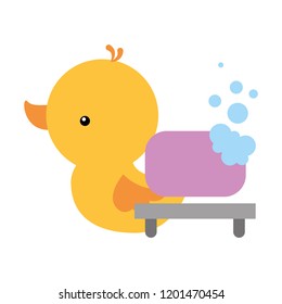 rubber duck and soap bubbles bathroom