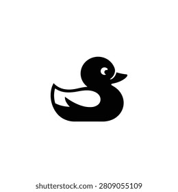 Rubber duck solid icon for baby bath toy, infant bathing, nursery play, toddler fun and newborn hygiene routine, infant care and nursery design
