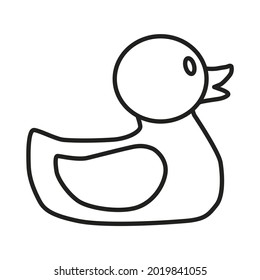 The rubber duck sponge icon. The outlines of a children's toy for taking a bath. Vector illustration isolated on a white background for design and web.