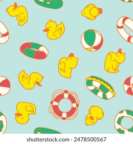 Rubber Duck Swim Seamless Pattern Vector illustration for Print, Wallpaper, Decoration.