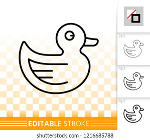 Rubber Duck thin line icon. Outline web sign of baby toy. Fun Bathing linear pictogram with different stroke width. Simple vector transparent symbol. Rubber Duck editable stroke icon without fill