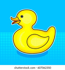 Rubber duck toy comic book pop art retro style vector illustration