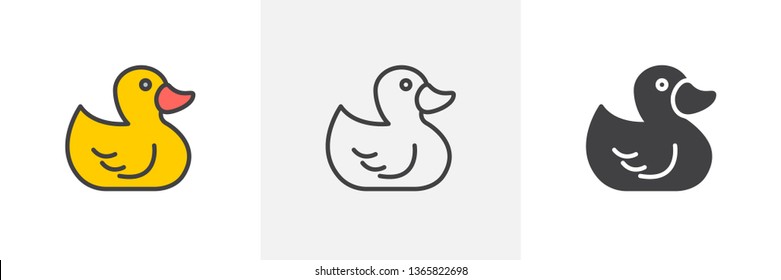 Rubber duck toy icon. Line, glyph and filled outline colorful version, Bath Duck outline and filled vector sign. Symbol, logo illustration. Different style icons set. Vector graphics