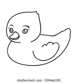 Rubber duck toy icon in outline style isolated on white background. Baby born symbol stock vector illustration.