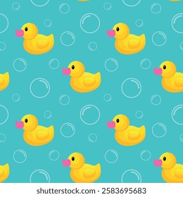 Rubber duck toys set in different colours. Seamless Pattern. Flat cartoon style vector illustration