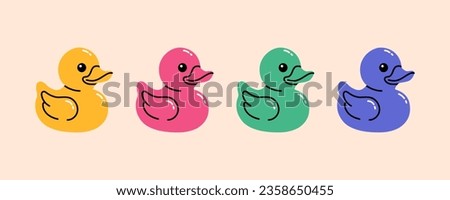 Rubber duck toys set in different colours. Flat cartoon style vector illustration. ストックフォト © 