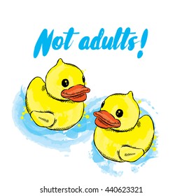 Rubber duck in the vector. Illustration for postcards, posters or print on clothes. Children's drawing.