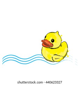 Rubber duck in the vector. Illustration for postcards, posters or print on clothes. Children's drawing.