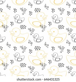 Rubber duck. Vector seamless contour pattern for design and decoration of fabric, children's textiles, clothing, room decoration, tiles and other surfaces