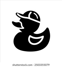 Rubber duck with wearing hat icon silhouette vector illustration design on white background.