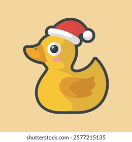 rubber duck wearing red hat with outline flat vector design