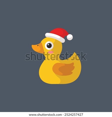 rubber duck wearing santa hat in flat vector design.