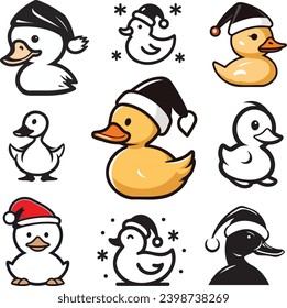 Rubber Duckie Christmas Vector Bundle - Ducks, Santa Hats, Editable