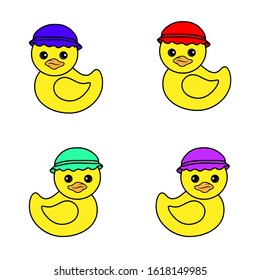  Rubber ducklings yellow  cartoon set. Vector