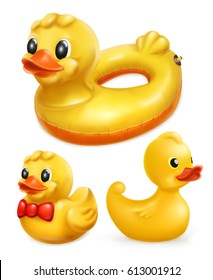 Rubber ducks, 3d vector icon set