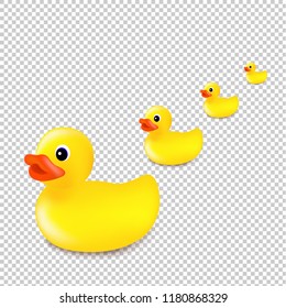 Rubber Ducks Isolated Transparent Background With Gradient Mesh, Vector Illustration