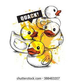 Rubber ducks. Vector illustration.