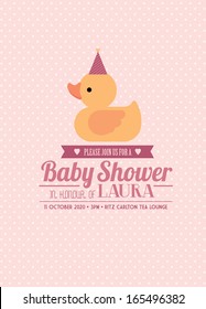 rubber ducky baby shower invitation card template girl vector/illustration