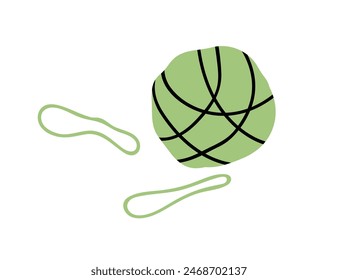 Rubber elastic bands in ball. Latex gum loops, stretching gumbands. Office accessory, supplies, stationery. Multi rubberband storage. Flat graphic vector illustration isolated on white background