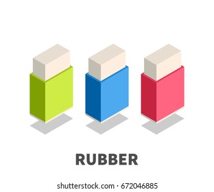 Rubber, Eraser icon, vector symbol in isometric 3D style isolated on white background.