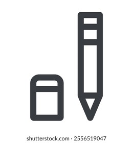 Rubber eraser and pencil icon Vector logo outline