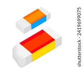 Rubber eraser vector illustration isolated on white background. New eraser and used eraser. School supplies stationery.