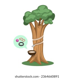 Rubber Farm Tree Harvesting Process Cartoon illustration Vector